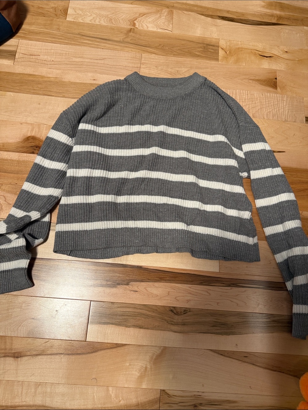 H&M Gray and White Striped Crewneck Sweater